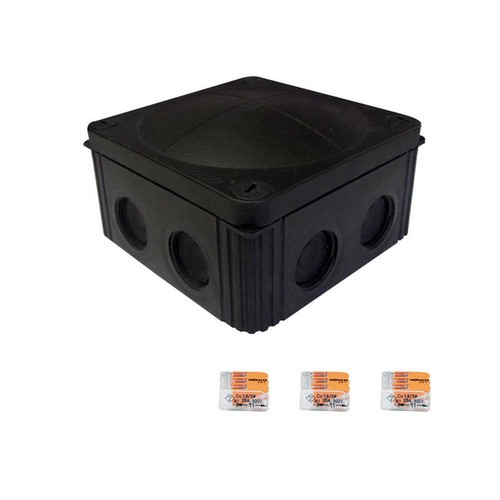 Waterproof Junction Box with Wagos (85mm) 3Way Black