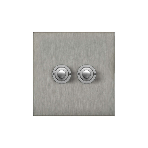 Horizon Square Push Button Switch 2 gang Satin Stainless Steel