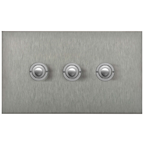 Horizon Square Push Button Switch 3 gang Satin Stainless Steel