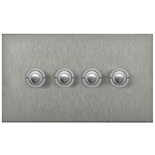 Horizon Square Push Button Switch 4 gang Satin Stainless Steel