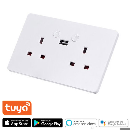 Timeguard Smart 2 Gang Smart Wall Socket with USB Port White 13A