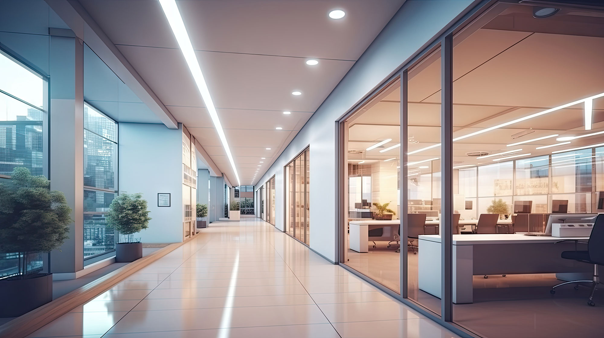 Commercial lighting installation in a modern interior
