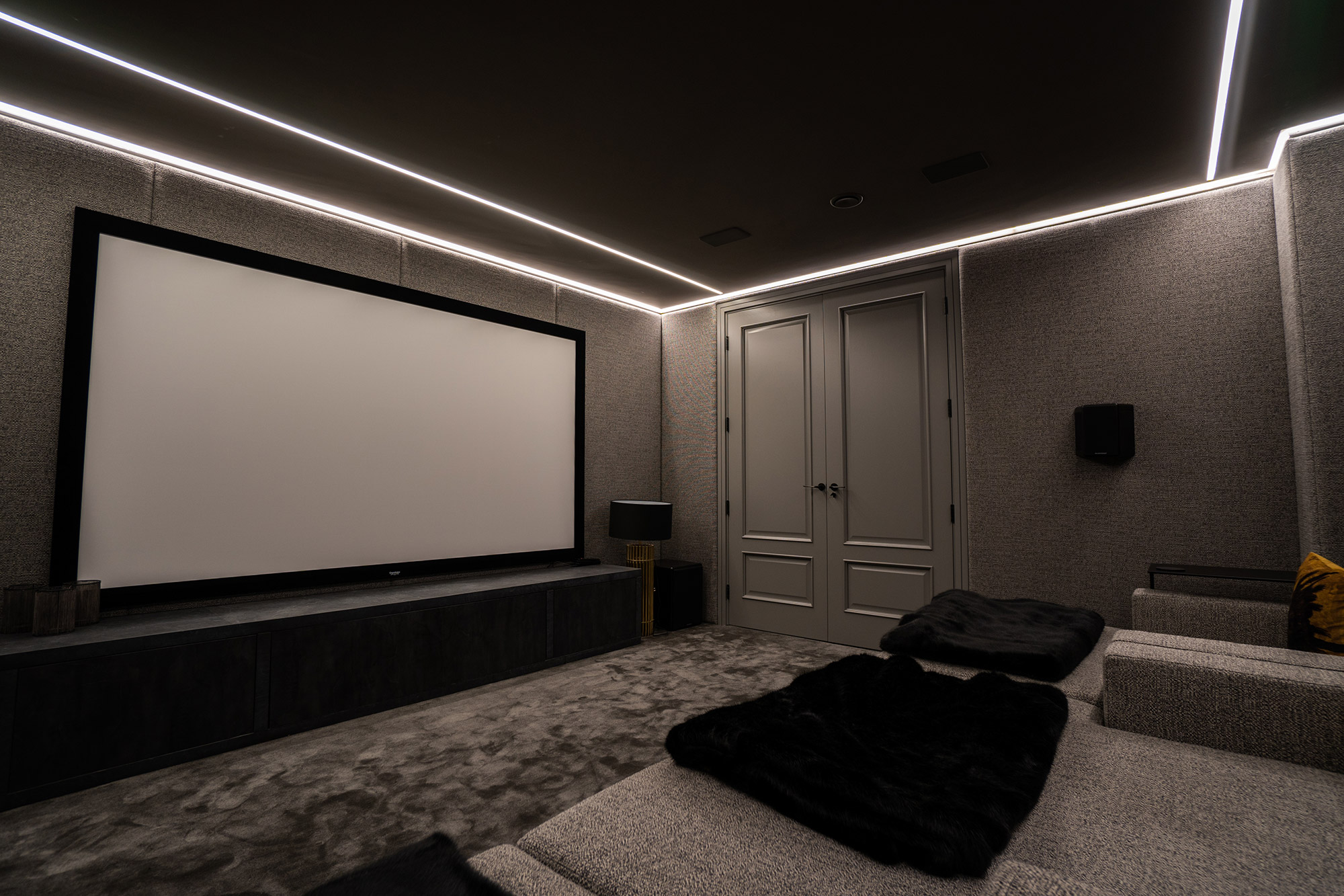 LED strip lighting in a contemporary cinema room