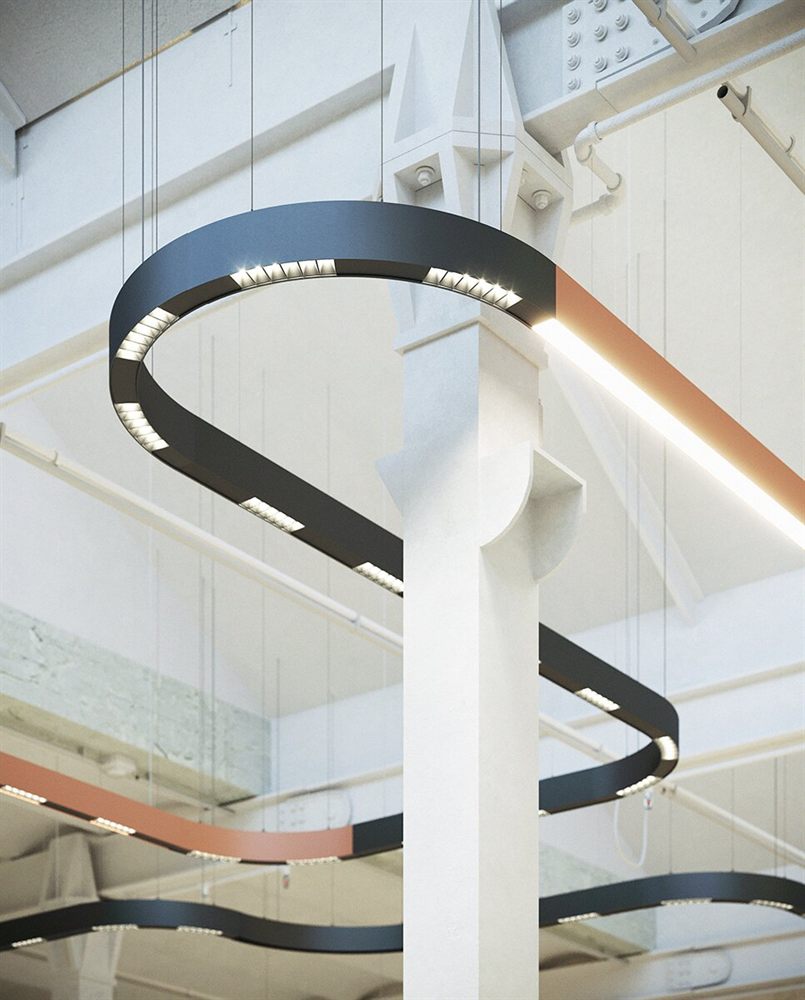 Serpentine and ring Serpent Plus forms suspended in a warehouse conversion