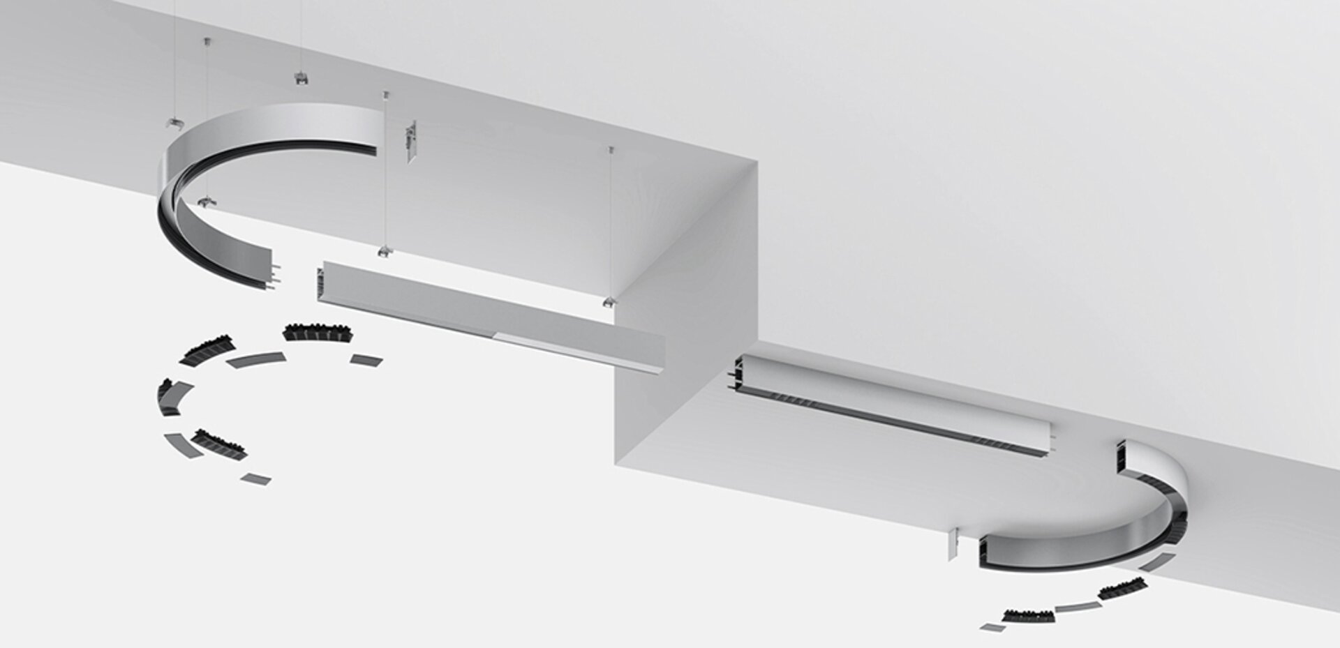 A single Serpent Plus form running suspended on wires and then surface mounted tight to the ceiling slab